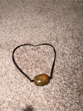 Natural Stone Pendant Necklace - Olive Green and Brown